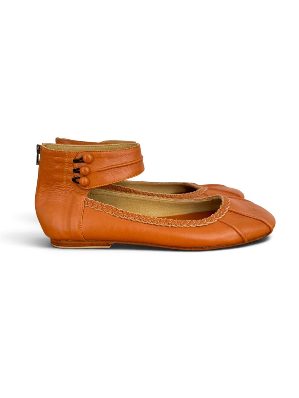Elf shoes women's 10.5 Bali Muse ankle strap leather ballet flats zip handmade